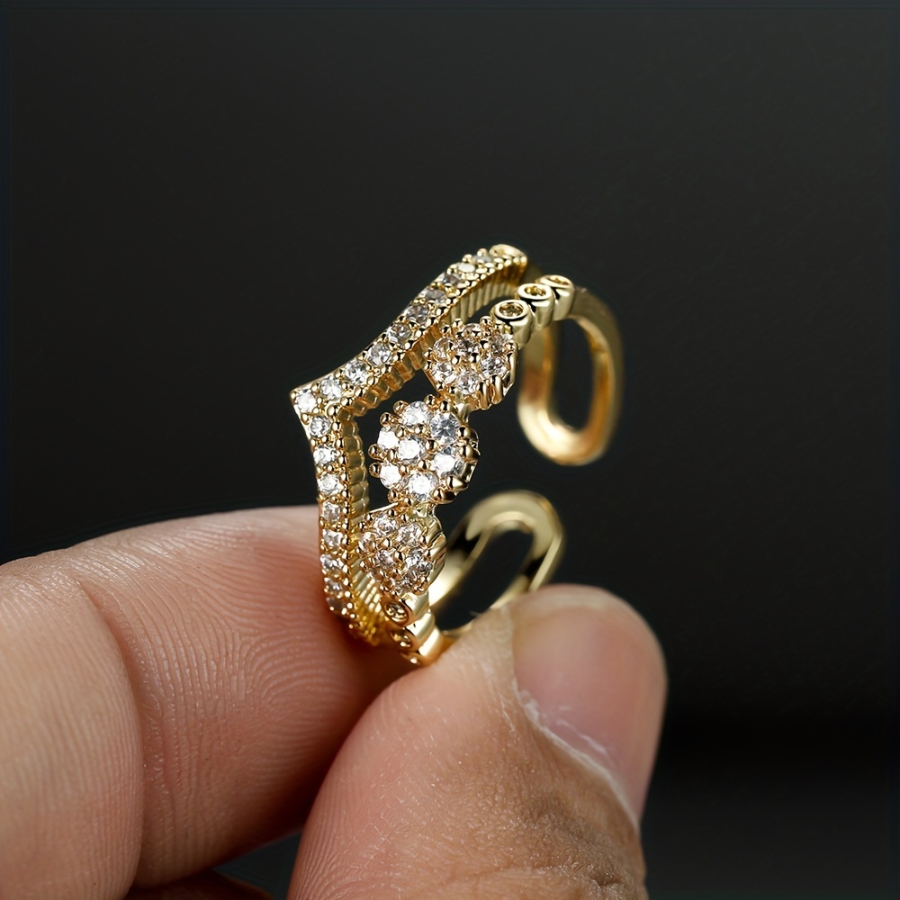 Royal Style Zirconia Double Layer Cuff Ring